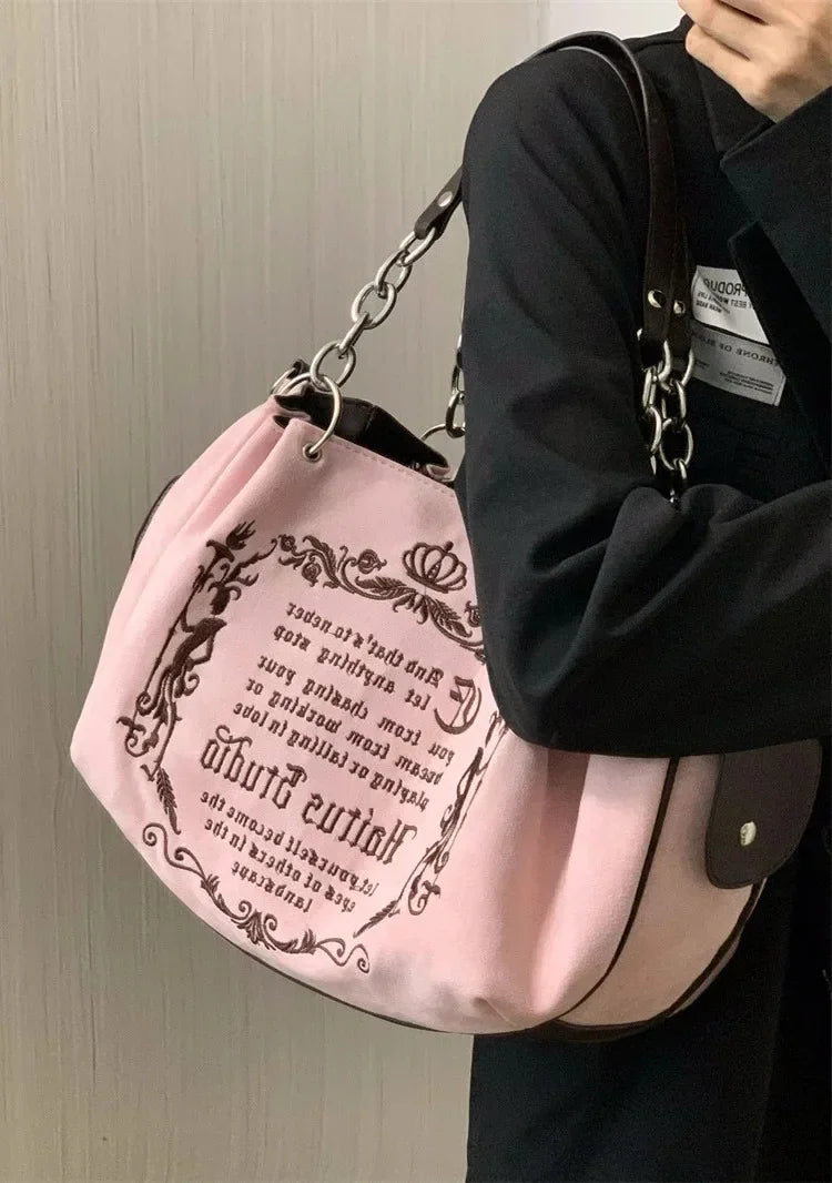 Gothic Embroidery Tote Bag – Soft Crossbody, Large Capacity