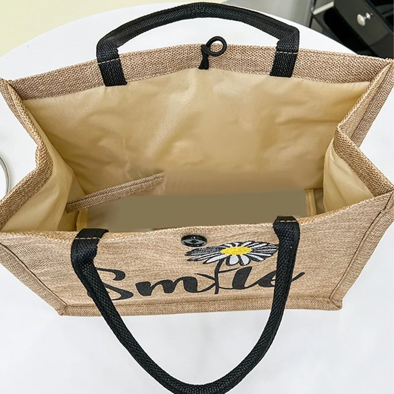 Hand-painted Woven Canvas Tote Bag for Women