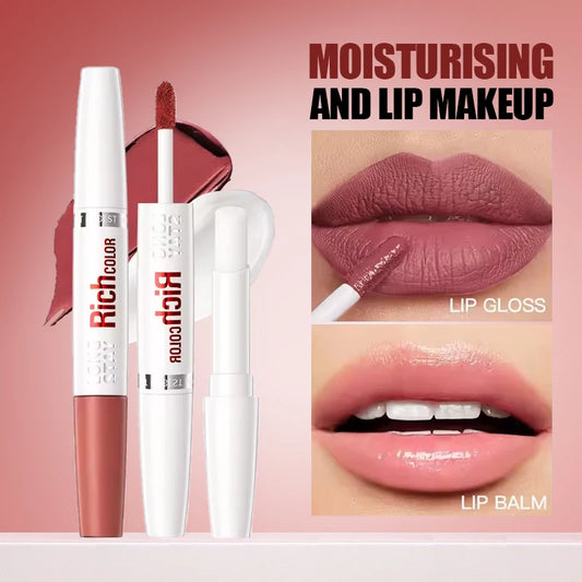 8-Color Double-Ended Lip Gloss – Non-Stick & Waterproof