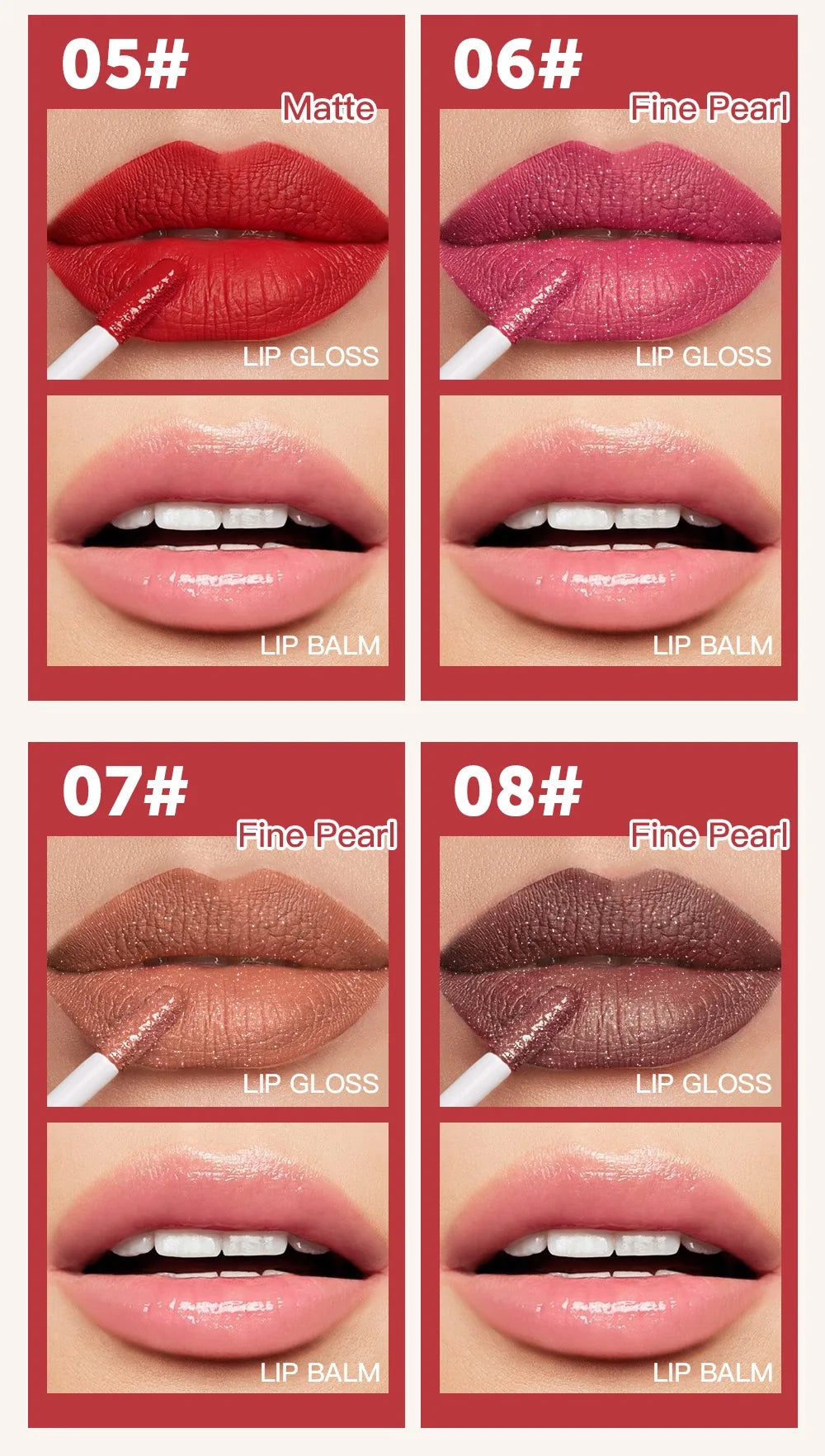 8-Color Double-Ended Lip Gloss – Non-Stick & Waterproof