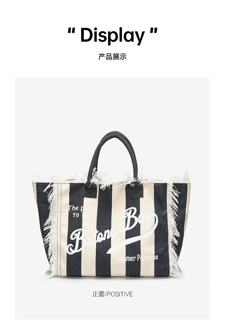 Tassel Canvas Tote – Large Capacity Handbag for Women