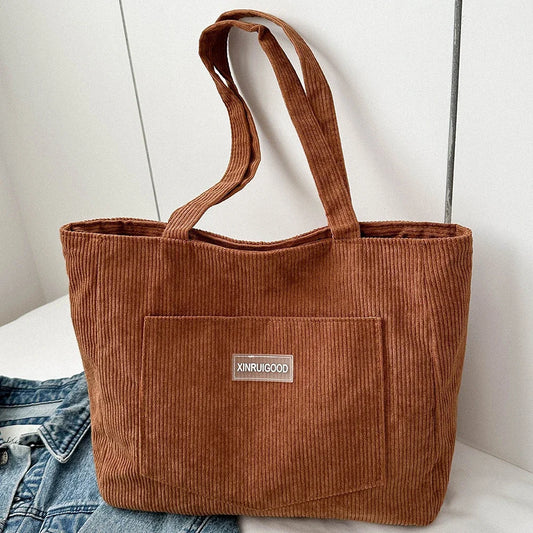 Corduroy Tote – Waterproof, Large Capacity Shoulder Bag