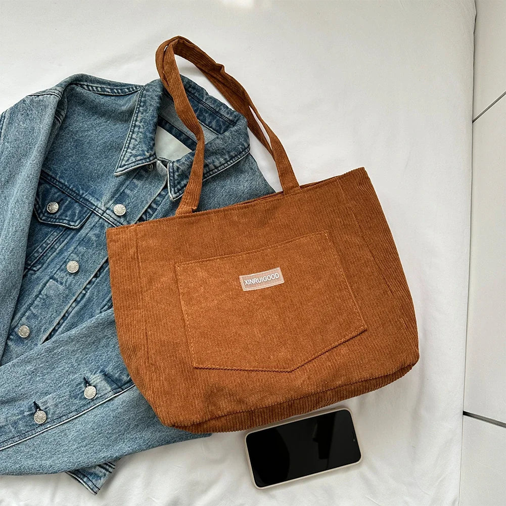 Corduroy Tote – Waterproof, Large Capacity Shoulder Bag