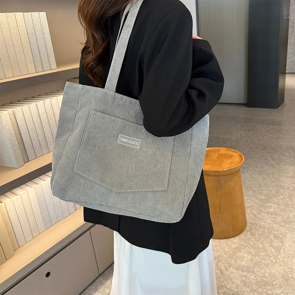 Corduroy Tote – Waterproof, Large Capacity Shoulder Bag