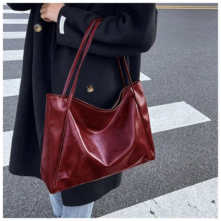 Women’s PU Leather Tote – Retro Crossbody, Large Bag