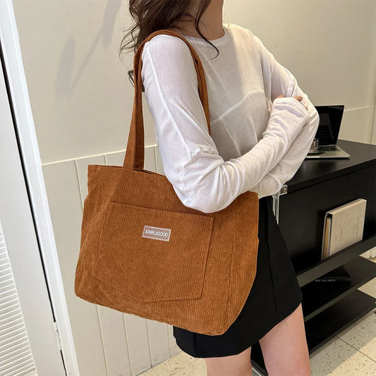 Corduroy Tote – Waterproof, Large Capacity Shoulder Bag