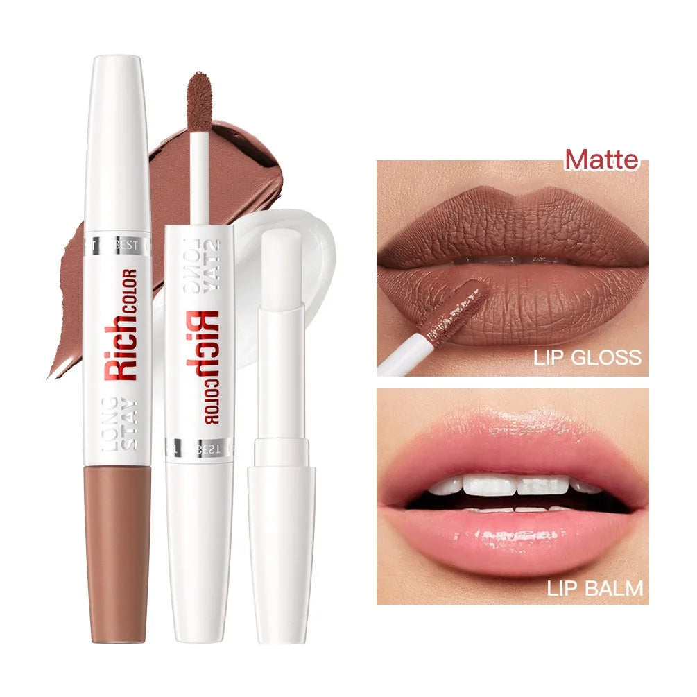 8-Color Double-Ended Lip Gloss – Non-Stick & Waterproof