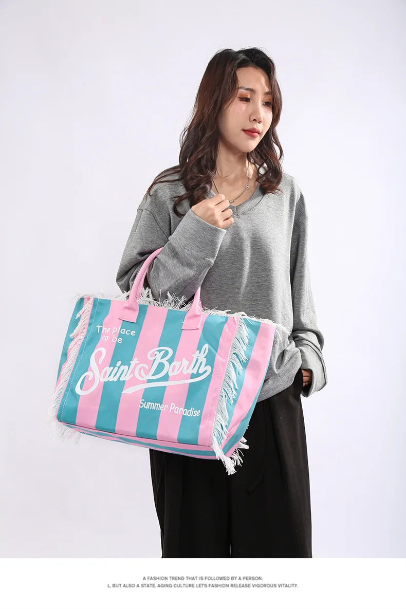 Tassel Canvas Tote – Large Capacity Handbag for Women