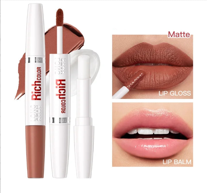 8-Color Double-Ended Lip Gloss – Non-Stick & Waterproof