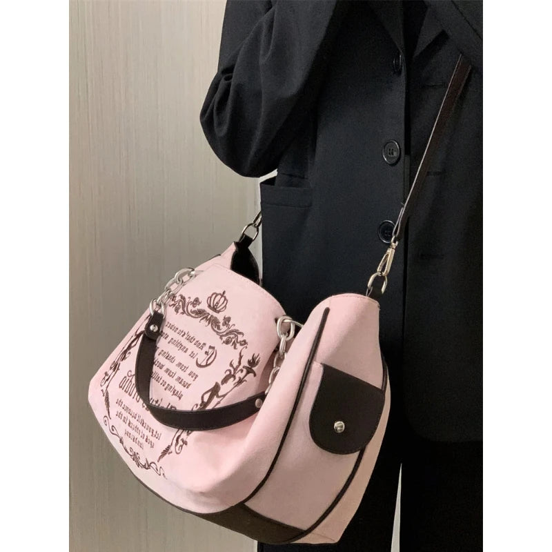 Gothic Embroidery Tote Bag – Soft Crossbody, Large Capacity