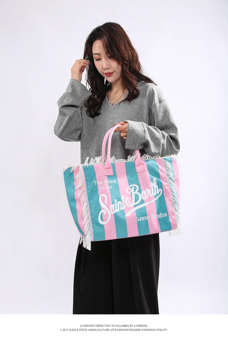 Tassel Canvas Tote – Large Capacity Handbag for Women