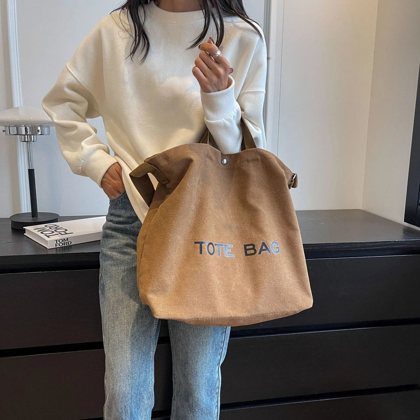 Thickened Canvas Tote – Large Shoulder Bag for Women