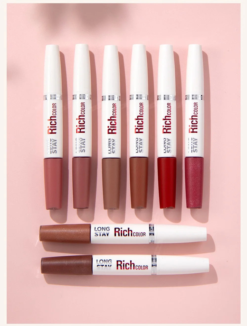 8-Color Double-Ended Lip Gloss – Non-Stick & Waterproof