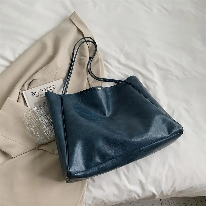 Women’s PU Leather Tote – Retro Crossbody, Large Bag