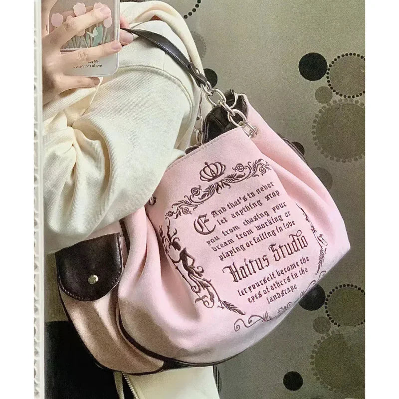 Gothic Embroidery Tote Bag – Soft Crossbody, Large Capacity