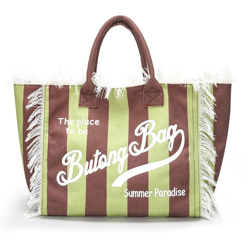 Tassel Canvas Tote – Large Capacity Handbag for Women