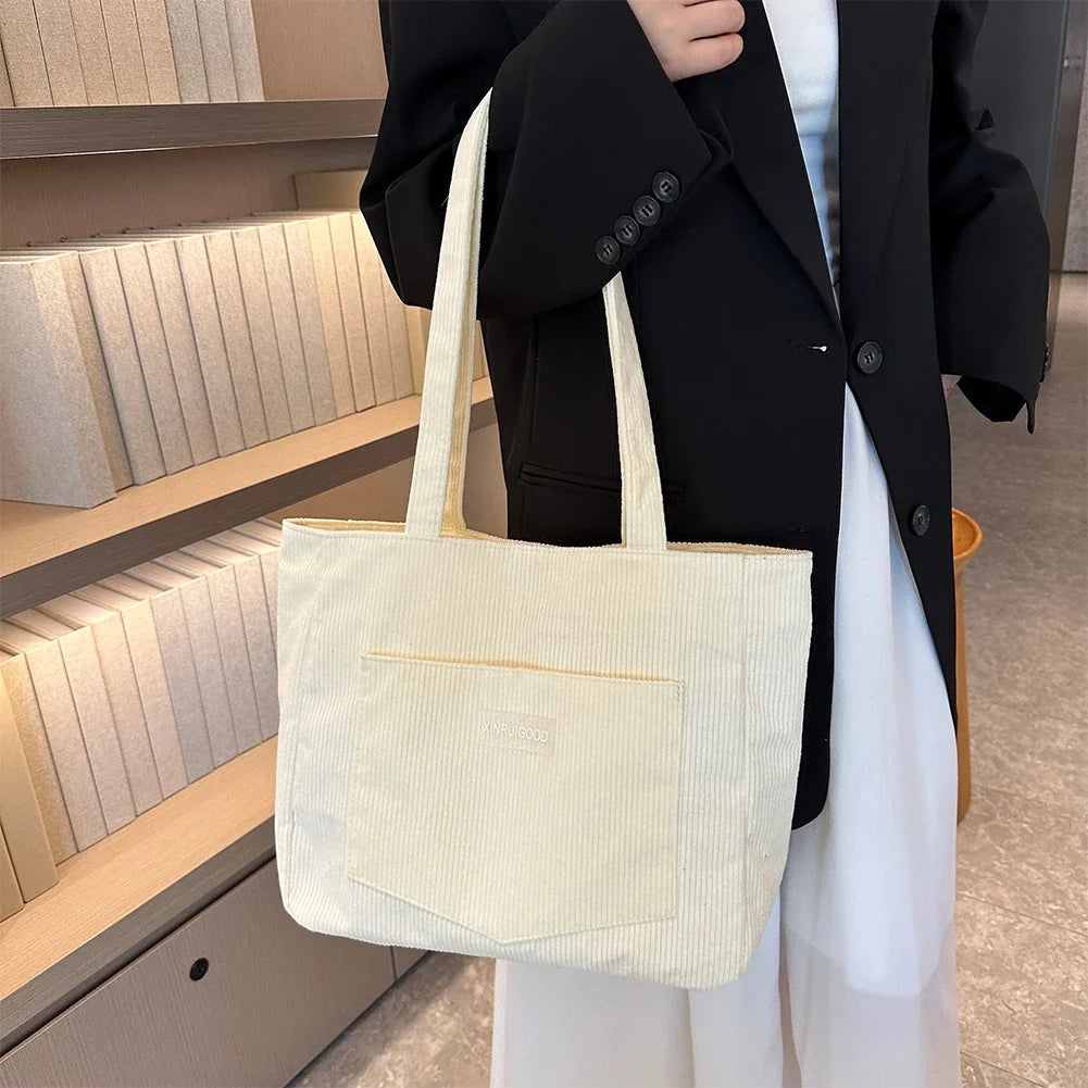 Corduroy Tote – Waterproof, Large Capacity Shoulder Bag