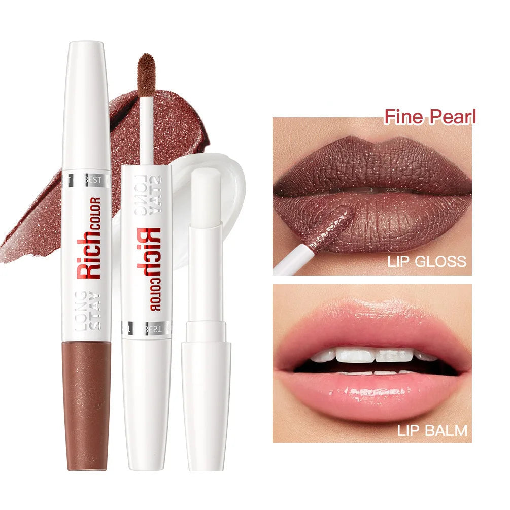8-Color Double-Ended Lip Gloss – Non-Stick & Waterproof