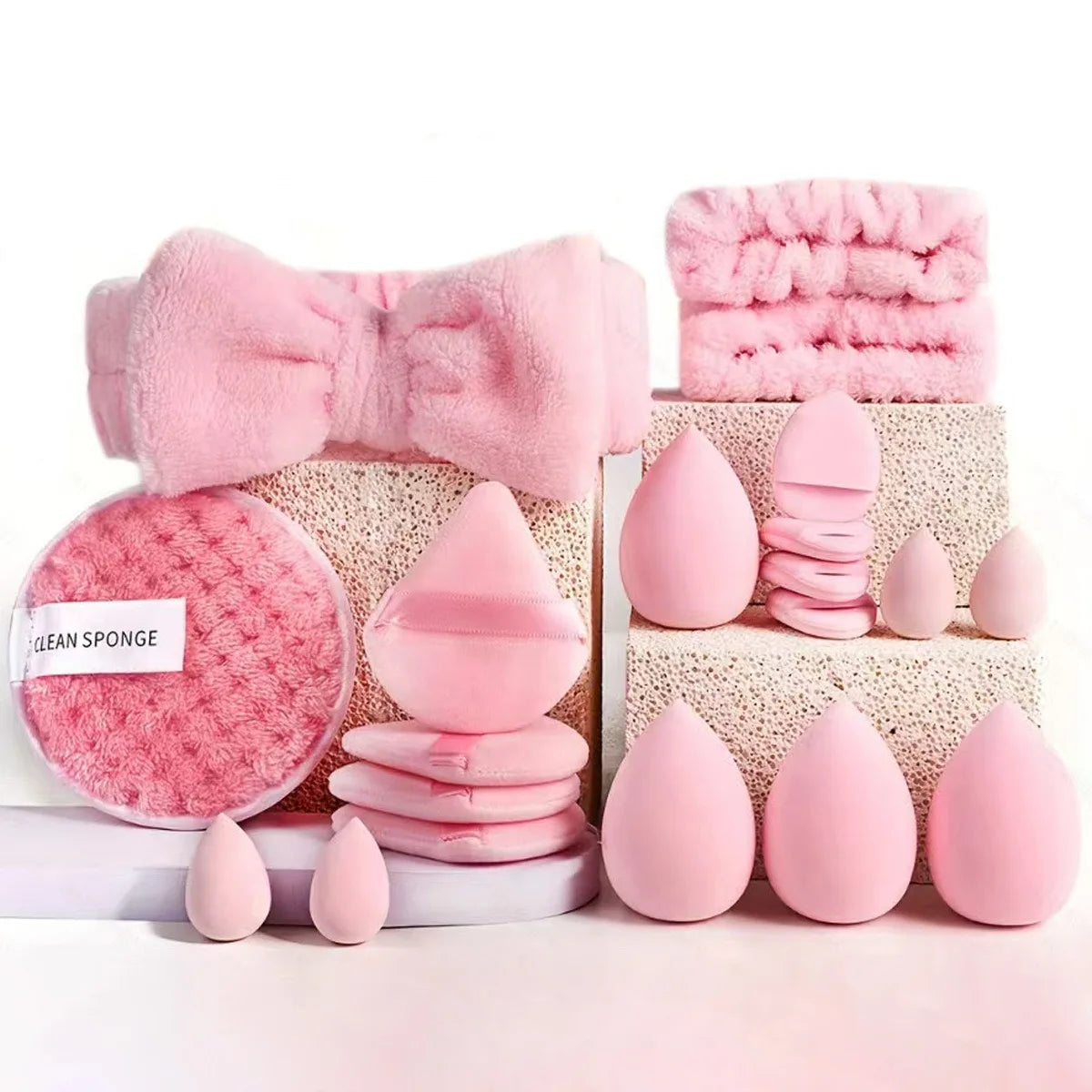 Pink Makeup Set – 20–32pcs, Brushes & Sponges