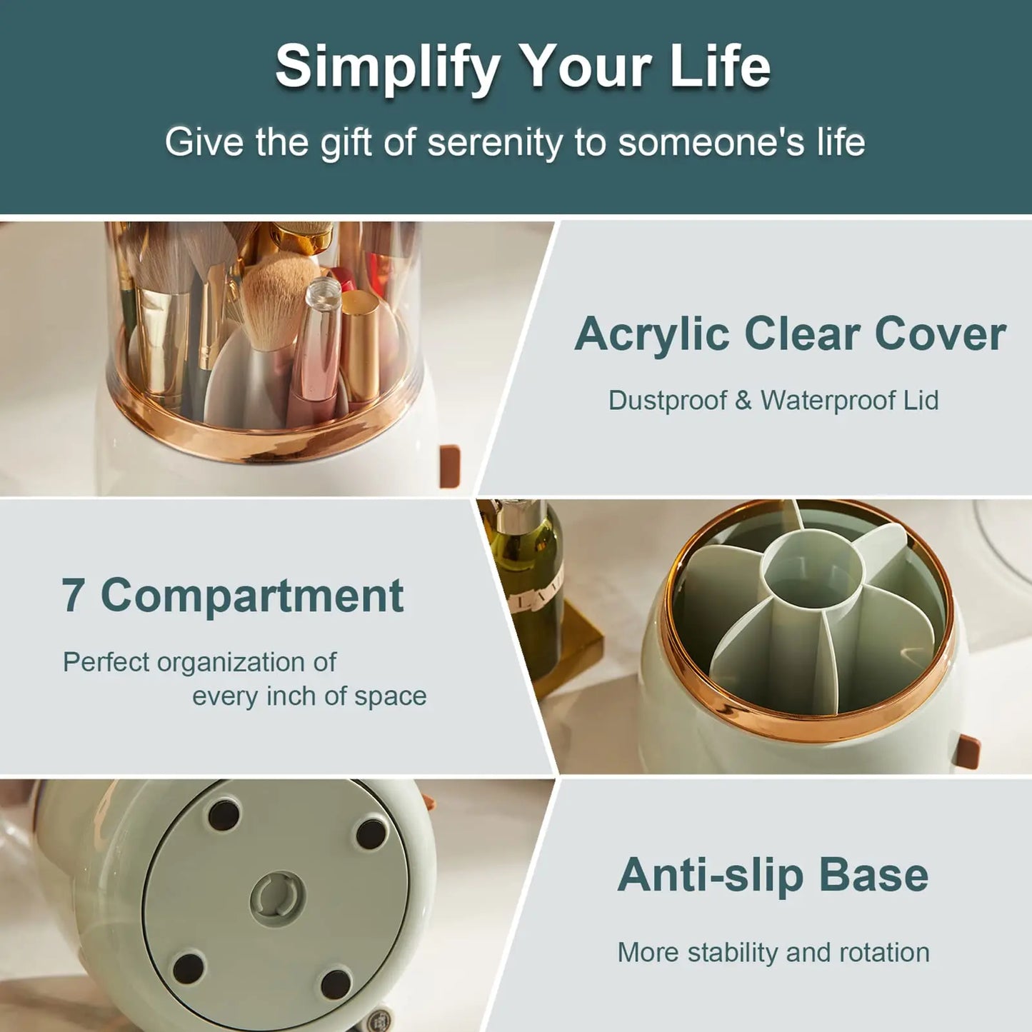 Makeup Brush Organizer – 360° Rotating, Dustproof