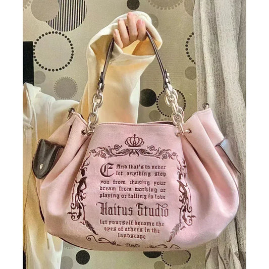 Gothic Embroidery Tote Bag – Soft Crossbody, Large Capacity